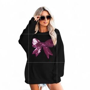 Black Sweatshirt with Pink Sequin Bow